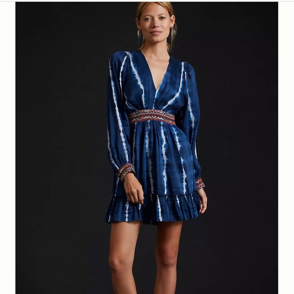 VERB BY PALLAVI SINGHEE BEADED TIE-DYE MINI DRESS